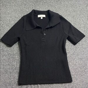 Black Ribbed Button Down Shirt